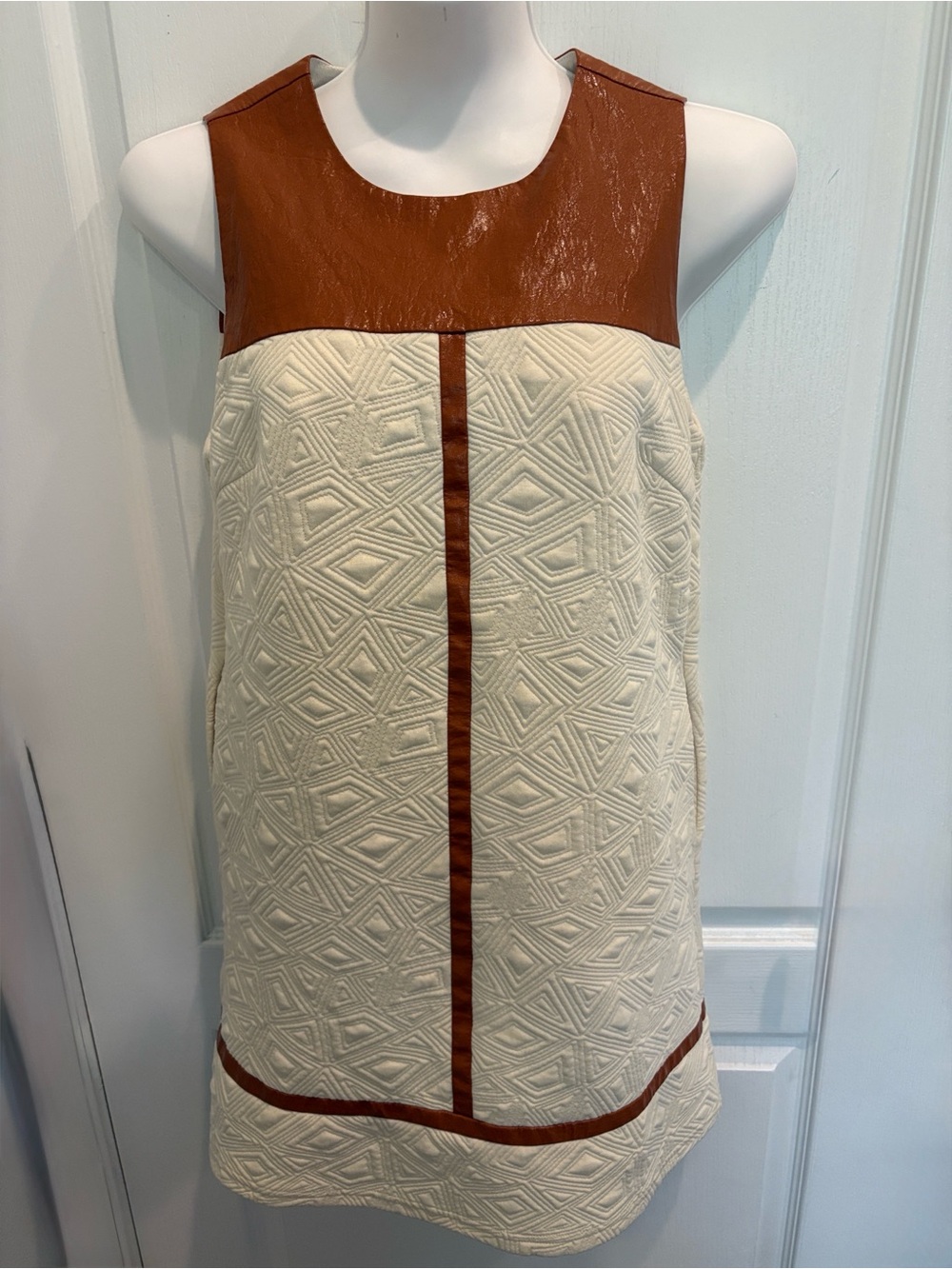 THML Song of the Leaves Ivory Textured Shift Mini Dress Size XS
